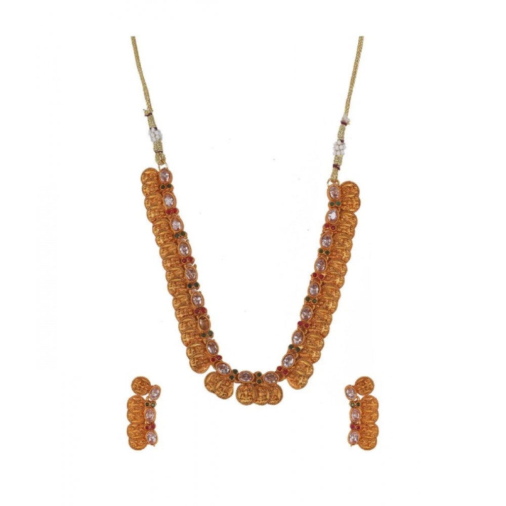 Suvarnika Women's Elegent Laxmi Coin Shape Jewellery Chowker Set (White, Free Size)