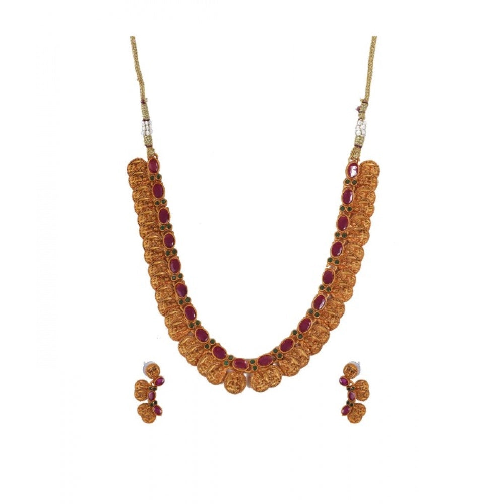 Suvarnika Women's Elegent Laxmi Coin Shape Jewellery Chowker Set (Red, Free Size)
