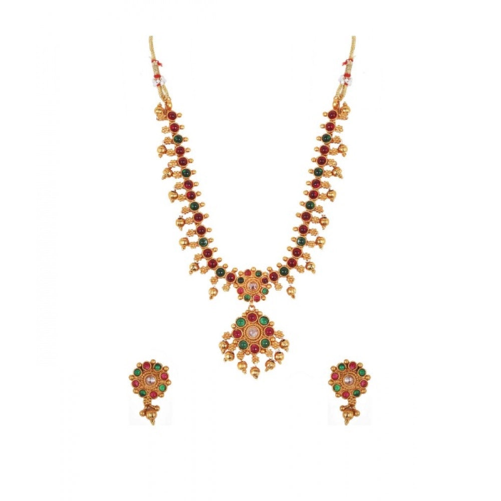 Suvarnika Women's Elegent Brass Kempu Chain Jewellery Set (Multi Color, Free Size)