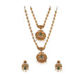 Suvarnika Women's Elegent And Modern Double Line Temple Jewellery Set (Green, Free Size)