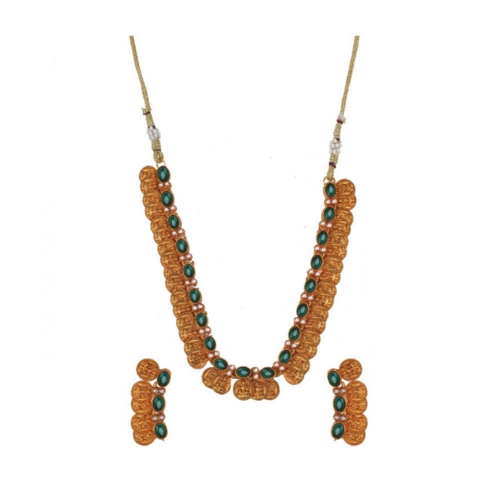 Suvarnika Women's Elegent Laxmi Coin Shape Jewellery Chowker Set (Green, Free Size)
