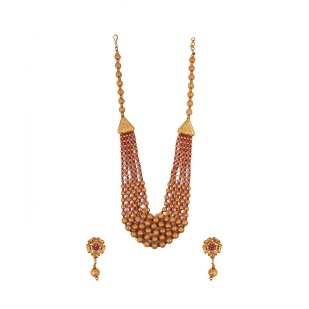 Suvarnika Women's Ethnic Five Layer Brass Mala With Crystal For Women And Girls (Red, Free Size)