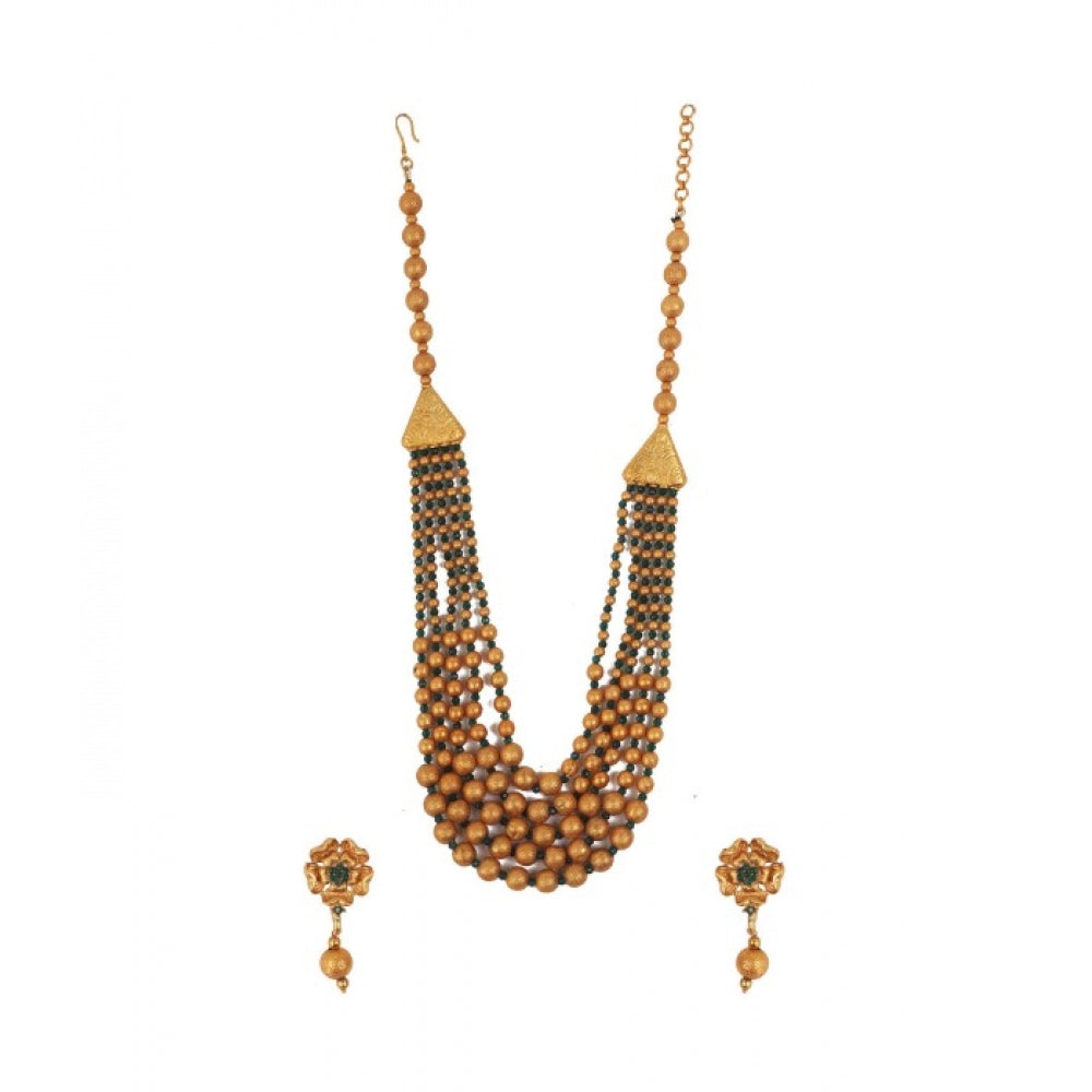 Suvarnika Women's Ethnic Five Layer Brass Mala With Crystal For Women And Girls (Green, Free Size)