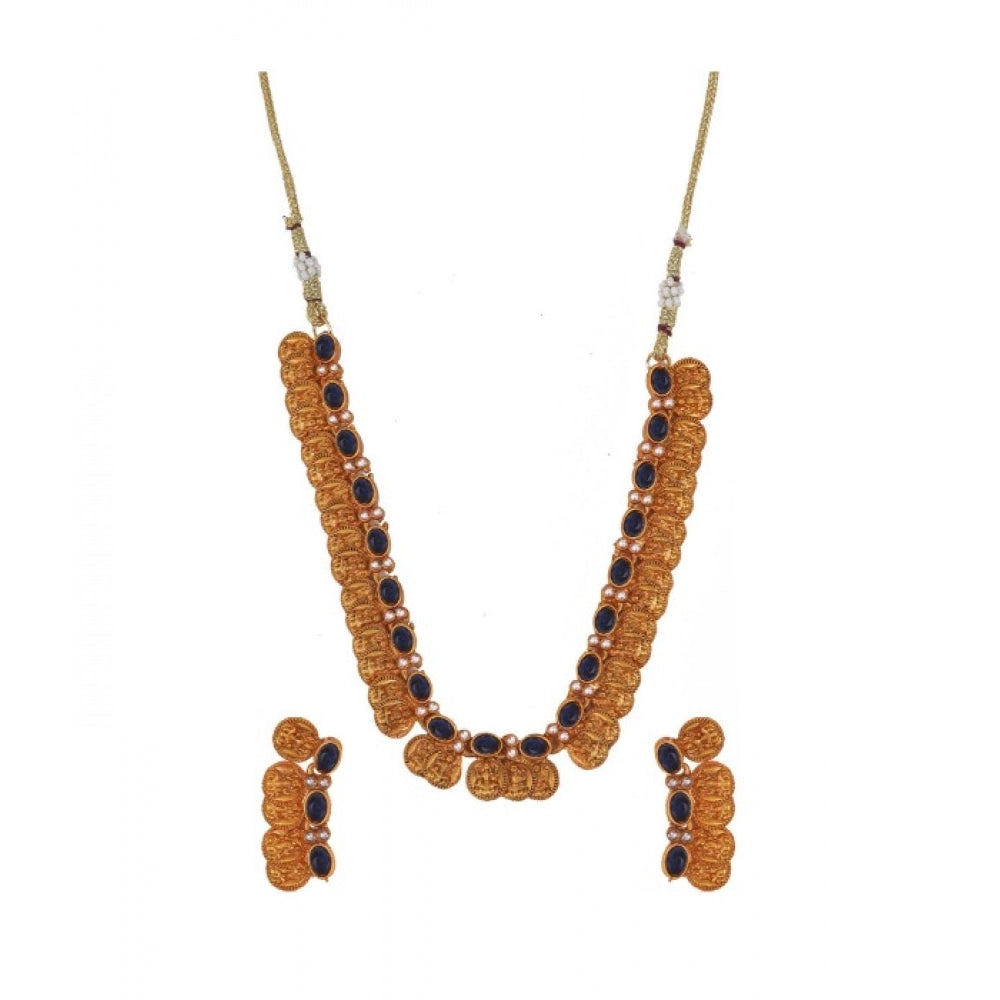 Suvarnika Women's Elegent Laxmi Coin Shape Jewellery Chowker Set (Blue, Free Size)