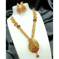Suvarnika Women's Gold Plated Necklace and Earrings Set with Antique Finish (Red, Free Size)