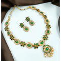 Suvarnika Women's Temple Elegance Gold Plated Necklace and Earrings Set (Green, Free Size)