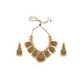 Suvarnika Women's Goddess Glamour Gold Plated Temple Necklace and Jhumka Set (Green, Free Size)