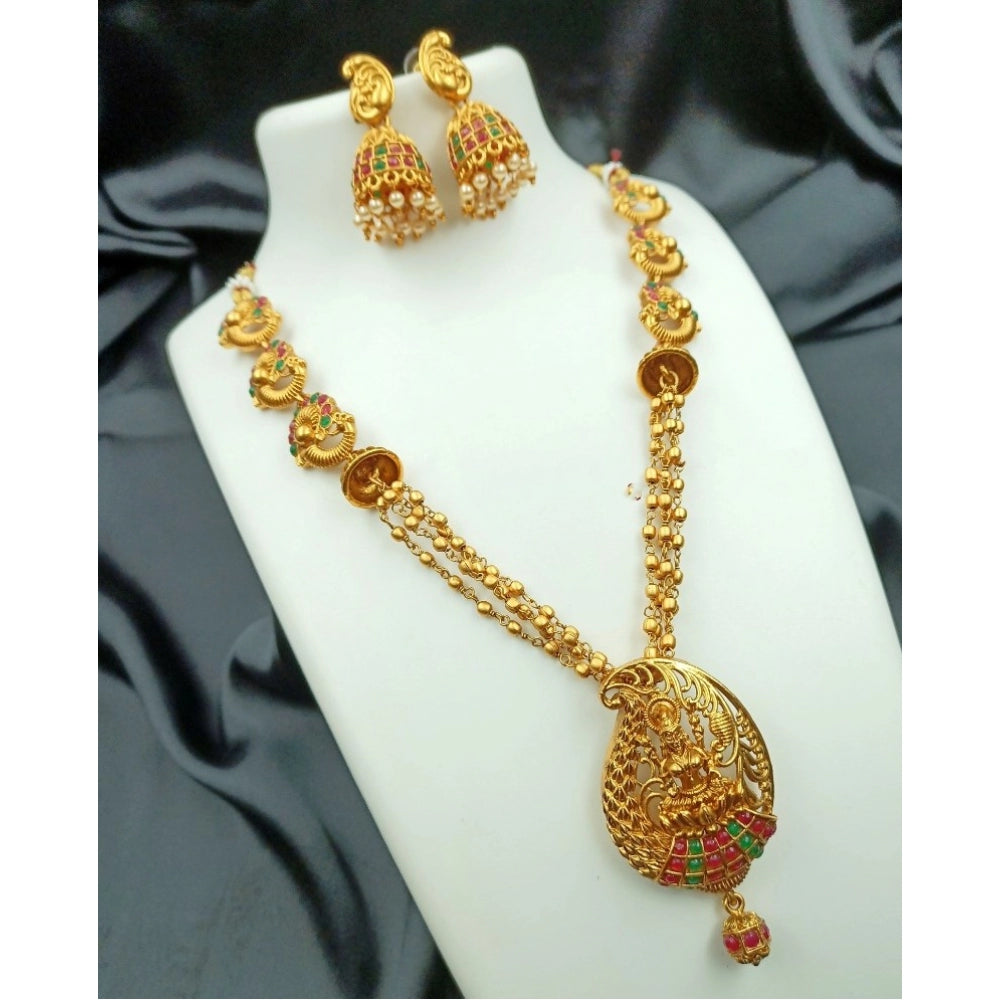 Suvarnika Women's Traditional Temple Necklace and Earrings Set in Gold (Multi Color, Free Size)