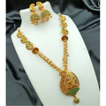 Suvarnika Women's Traditional Temple Necklace and Earrings Set in Gold (Green, Free Size)