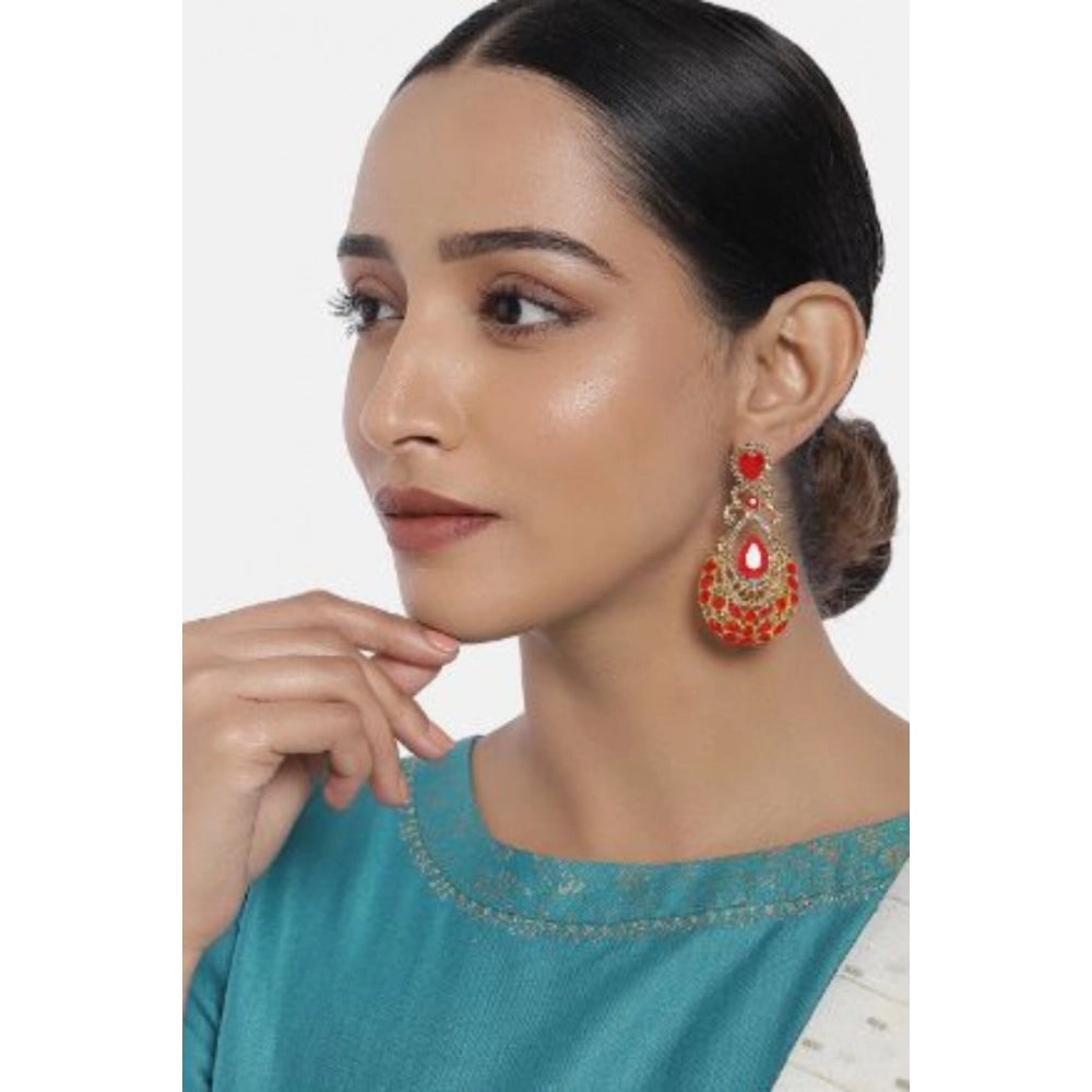 Suvarnika Women's Rose Gold Plated Alloy Earrings (Gold &amp; Red)