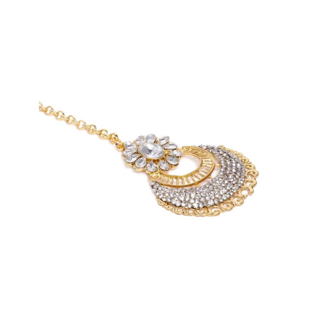 Suvarnika Women's Rose Gold Plated Alloy Kundan Earrings &amp; Mangtikka (White)