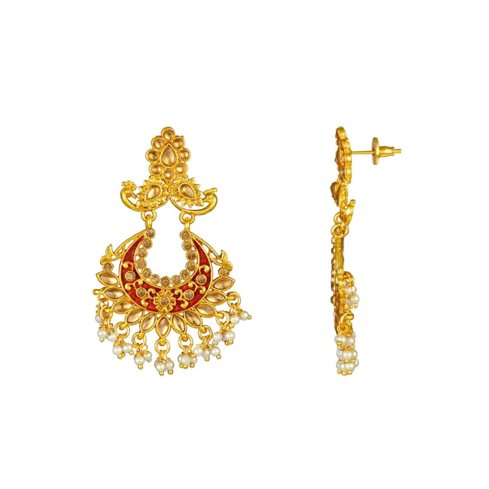 Suvarnika Women's Rose Gold Plated Alloy Kundan Earrings &amp; Mangtikka (Maroon)