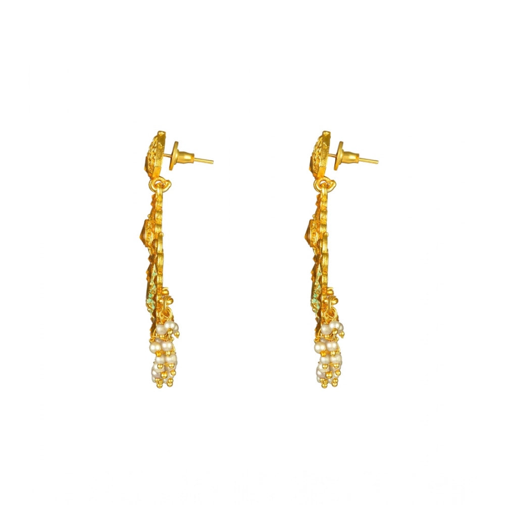 Suvarnika Women's Rose Gold Plated Alloy Kundan Earrings &amp; Mangtikka (Green)