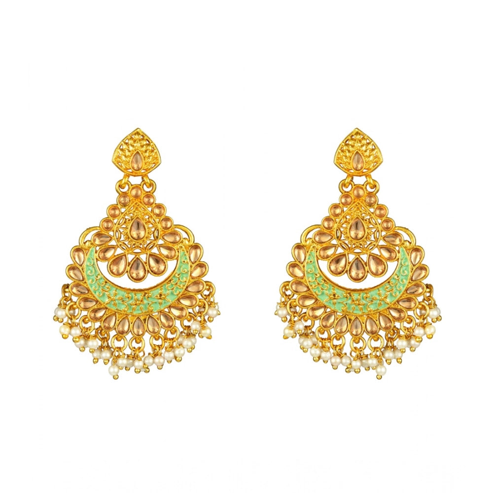 Suvarnika Women's Rose Gold Plated Alloy Kundan Earrings &amp; Mangtikka (Green)