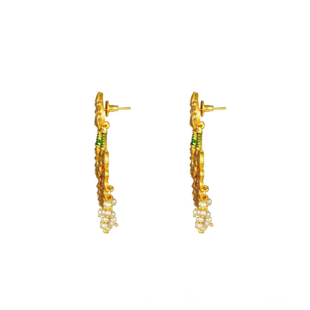 Suvarnika Women's Rose Gold Plated Alloy Kundan Earrings &amp; Mangtikka (Red &amp; Green)