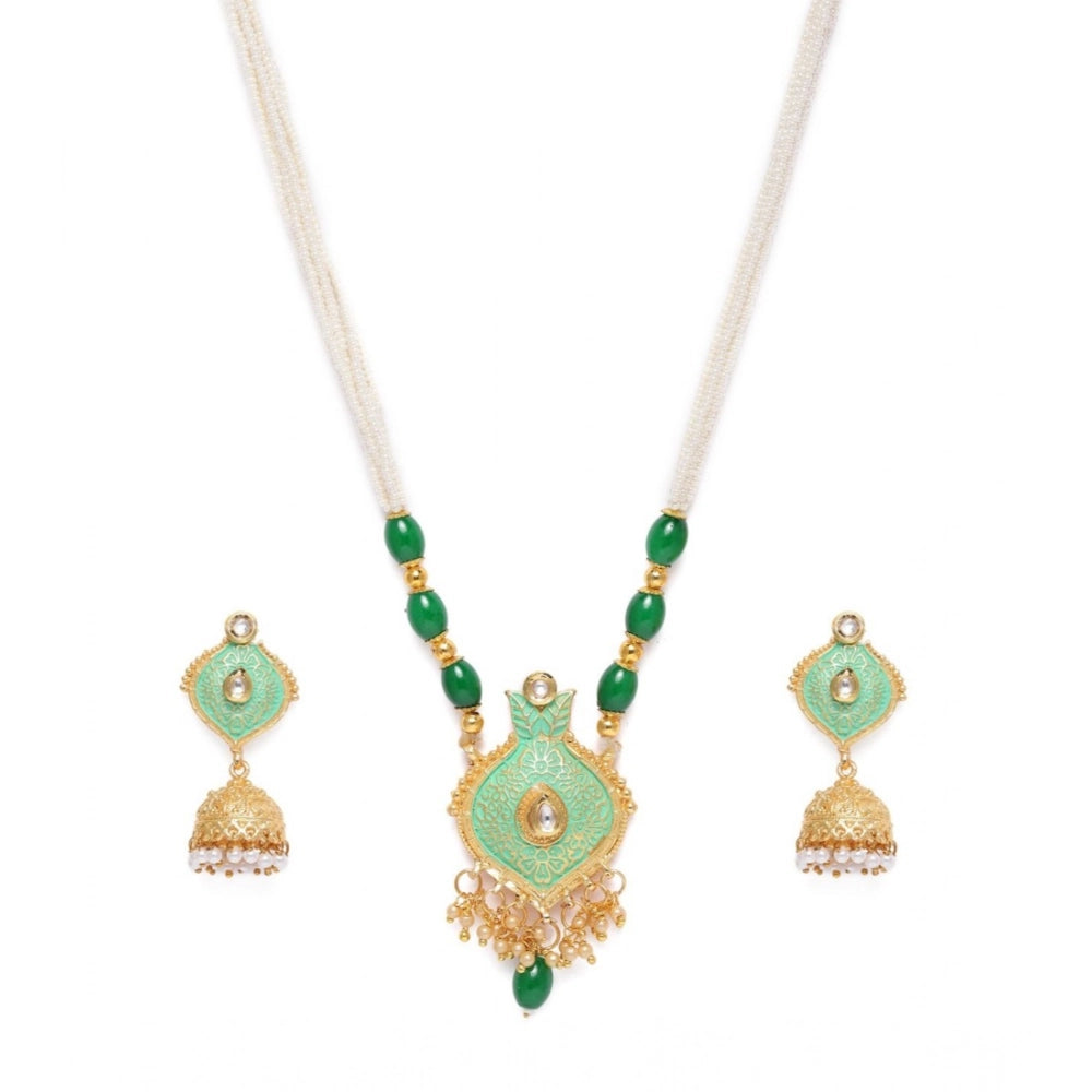 Suvarnika Women's Rose Gold Plated Alloy Necklace &amp; Earings Set (Green)