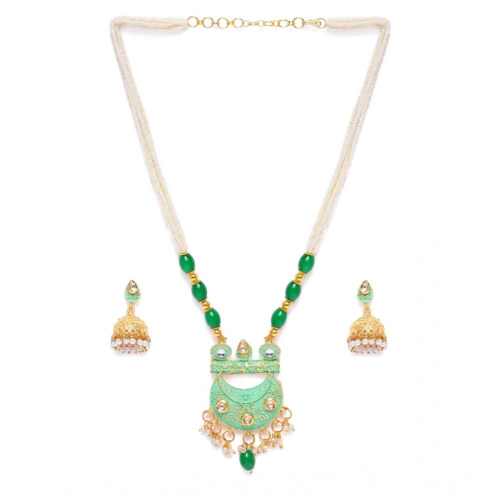 Suvarnika Women's Rose Gold Plated Alloy Necklace &amp; Earings Set (Green)