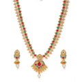 Suvarnika Women's Rose Gold Plated Alloy Necklace &amp; Earings Set (Green &amp; Red)