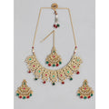 Suvarnika Women's Rose Gold Plated Alloy Necklace &amp; Earings Set (Light Green)