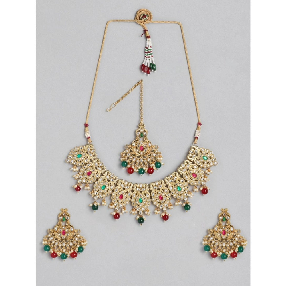 Suvarnika Women's Rose Gold Plated Alloy Necklace &amp; Earings Set (Light Green)