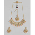 Suvarnika Women's Rose Gold Plated Alloy Necklace &amp; Earings Set (Pink)