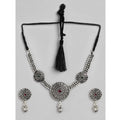 Suvarnika Women's Rose Gold Plated Alloy Necklace &amp; Earings Set (Silver)