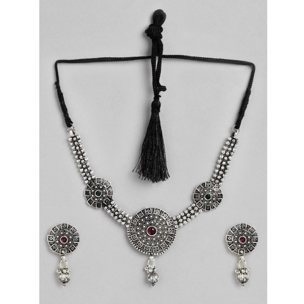 Suvarnika Women's Rose Gold Plated Alloy Necklace &amp; Earings Set (Silver)