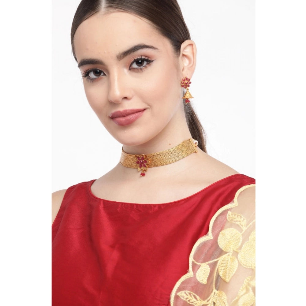 Suvarnika Women's Rose Gold Plated Alloy Necklace &amp; Earings Set (Gold)