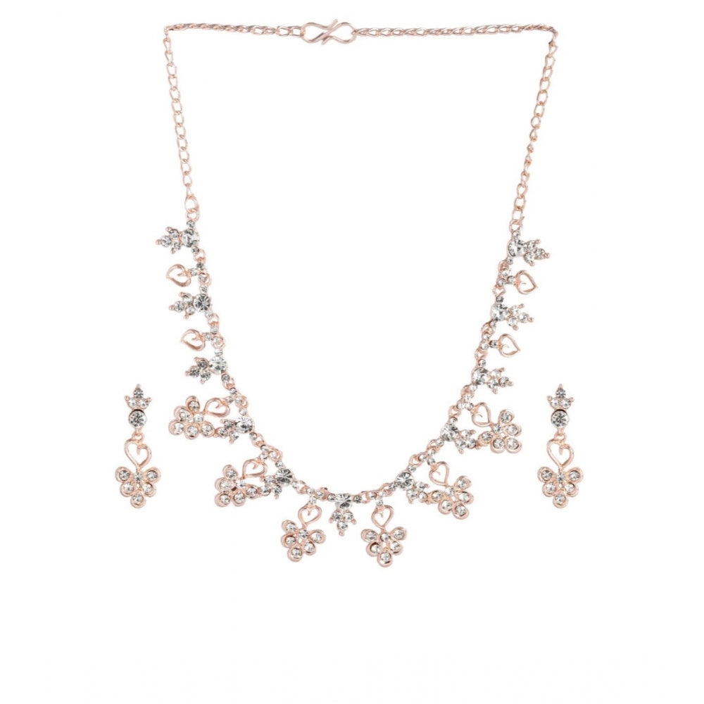 Suvarnika Women's Rose Gold Plated Brass Necklace &amp; Earings Set (Gold)