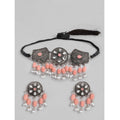 Suvarnika Women's Rose Gold Plated Alloy Necklace &amp; Earings Set (Orange)