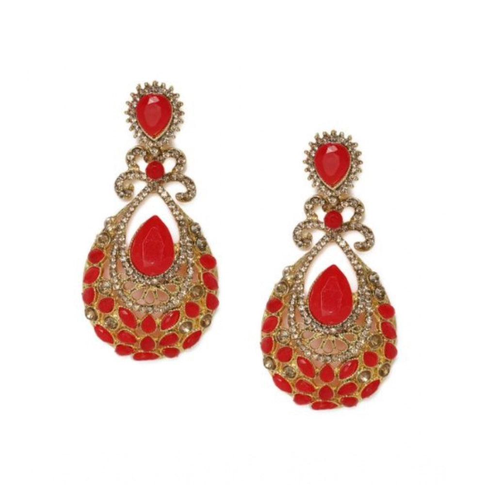 Suvarnika Women's Rose Gold Plated Alloy Earrings (Gold &amp; Red)