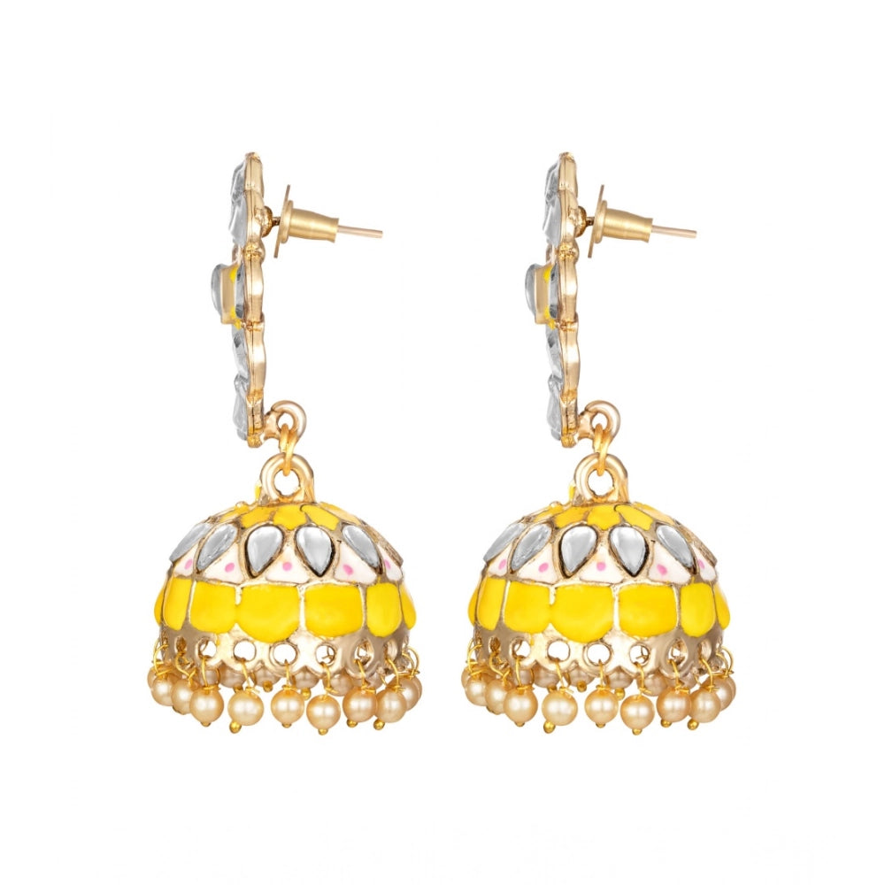 Suvarnika Women's Rose Gold Plated Alloy Earrings (Yellow)