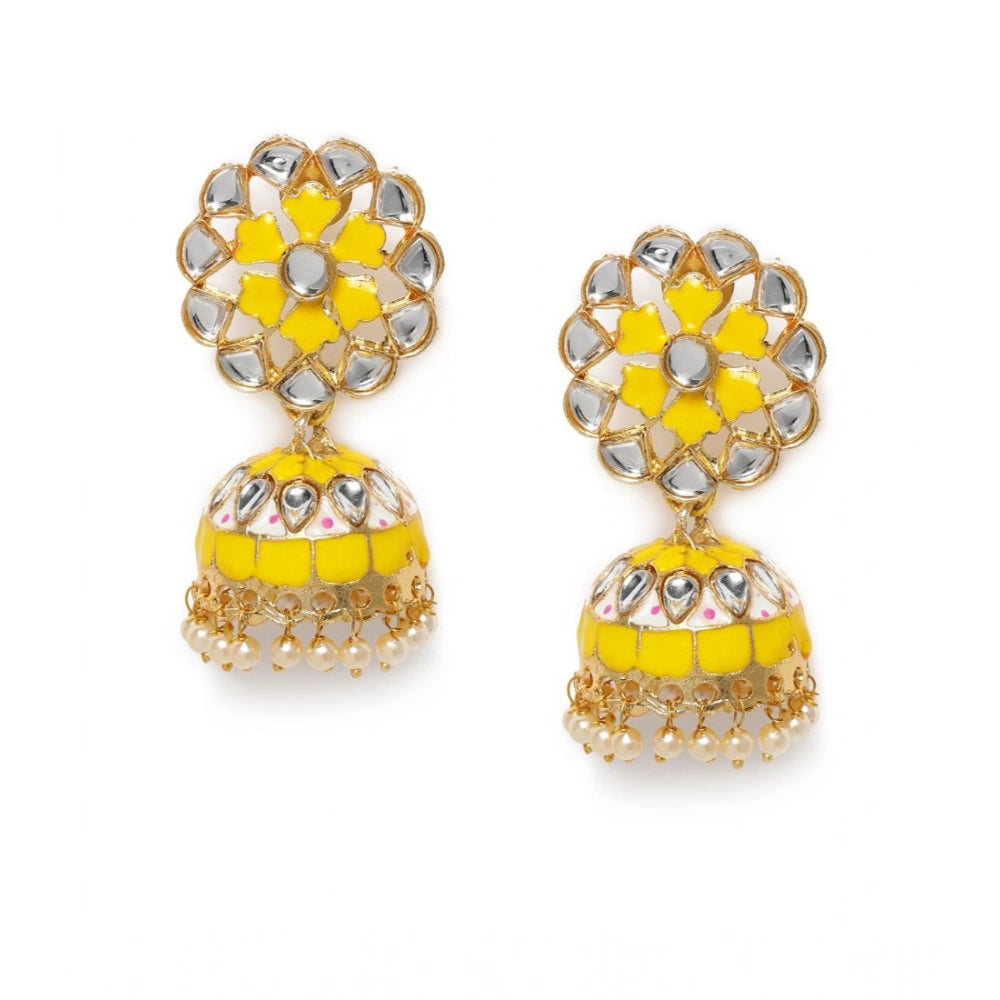 Suvarnika Women's Rose Gold Plated Alloy Earrings (Yellow)