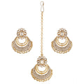 Suvarnika Women's Rose Gold Plated Alloy Kundan Earrings &amp; Mangtikka (White)