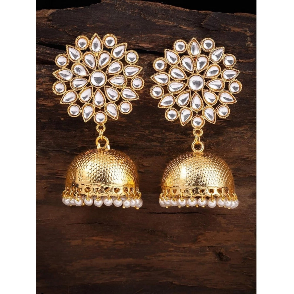 Suvarnika Women's Rose Gold Plated Alloy Earrings (White)