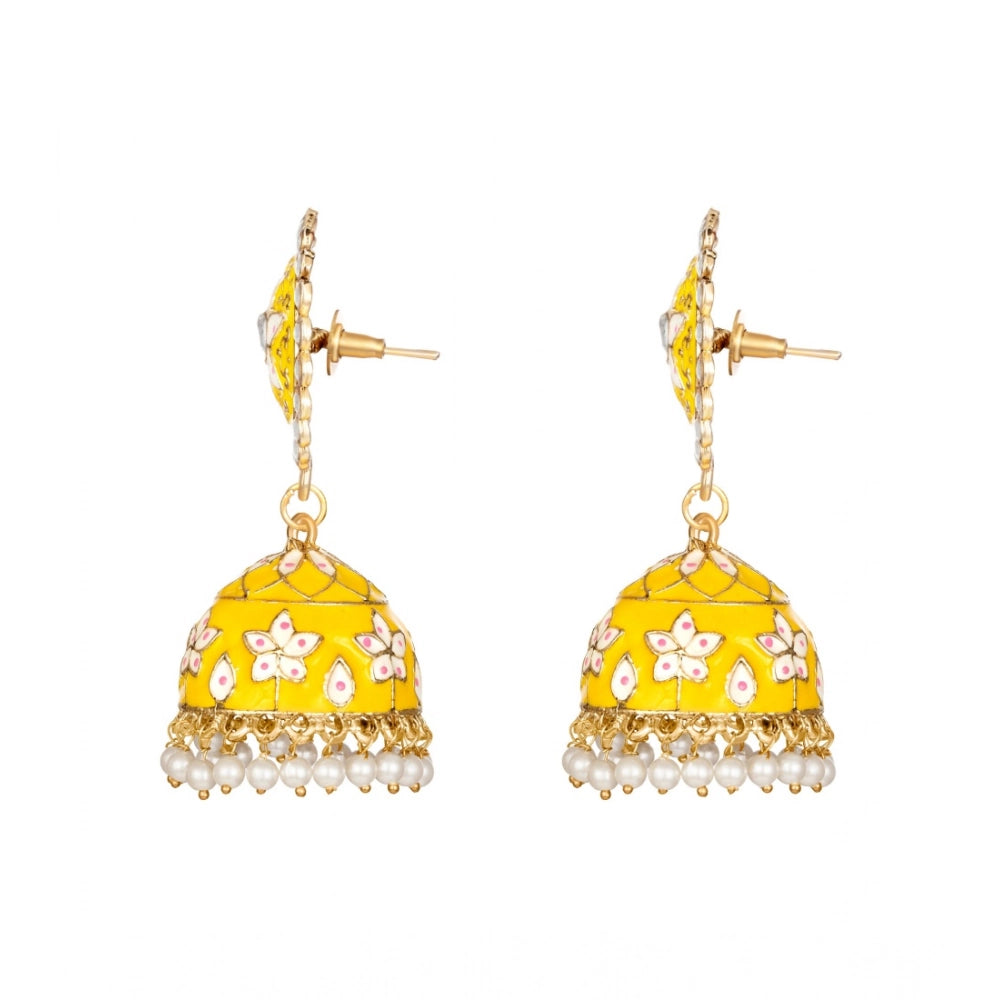 Suvarnika Women's Rose Gold Plated Alloy Earrings (Yellow)