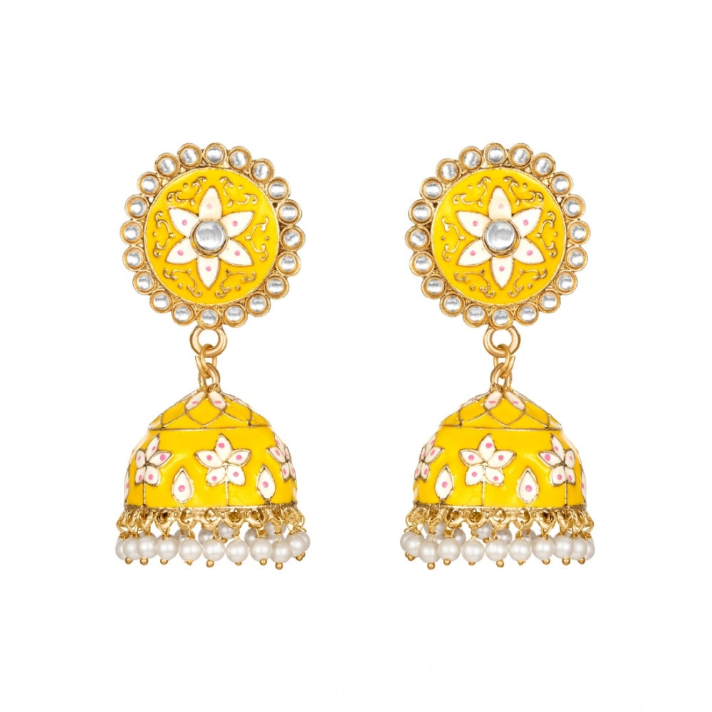 Suvarnika Women's Rose Gold Plated Alloy Earrings (Yellow)