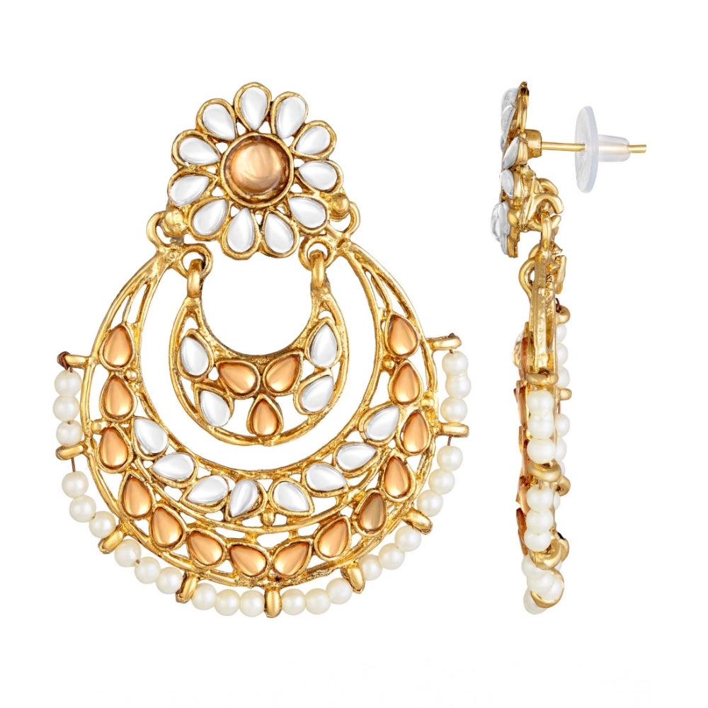 Suvarnika Women's Rose Gold Plated Alloy Kundan Earrings &amp; Mangtikka (White &amp; Gold)