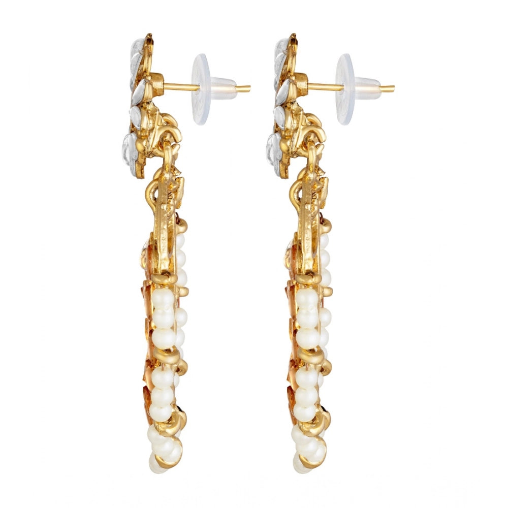 Suvarnika Women's Rose Gold Plated Alloy Kundan Earrings &amp; Mangtikka (White &amp; Gold)