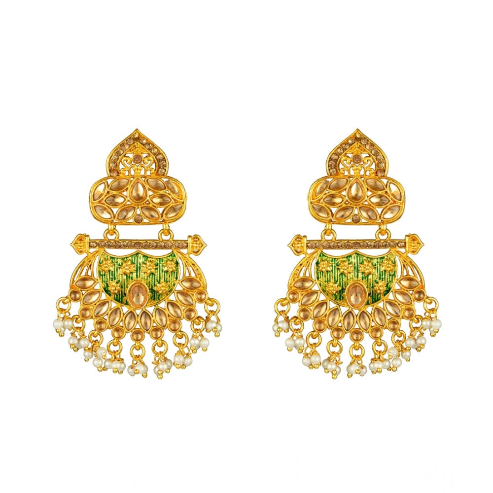 Suvarnika Women's Rose Gold Plated Alloy Kundan Earrings &amp; Mangtikka (Green)