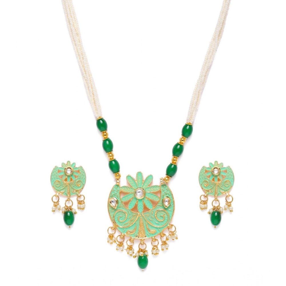 Suvarnika Women's Rose Gold Plated Alloy Necklace &amp; Earings Set (Green)