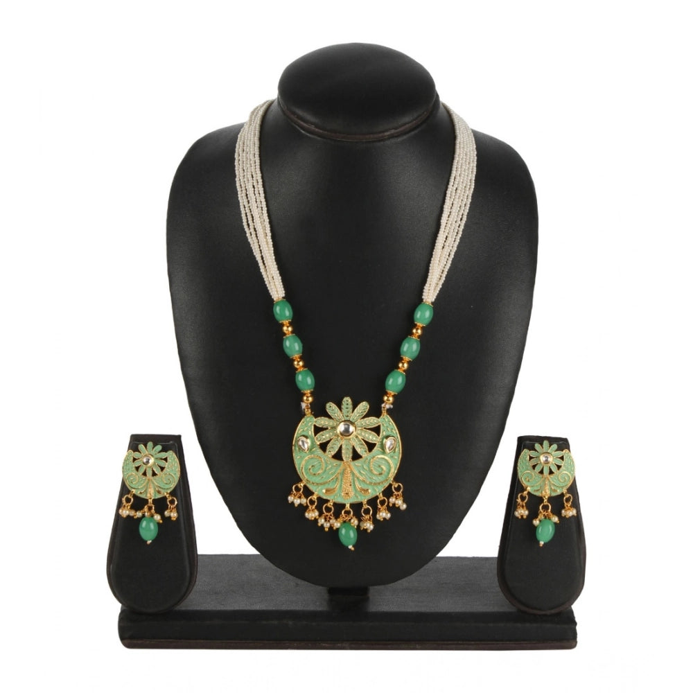 Suvarnika Women's Rose Gold Plated Alloy Necklace &amp; Earings Set (Green)