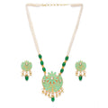 Suvarnika Women's Rose Gold Plated Alloy Necklace &amp; Earings Set (Green)