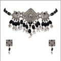 Suvarnika Women's Rose Gold Plated Alloy Necklace &amp; Earings Set (Silver)