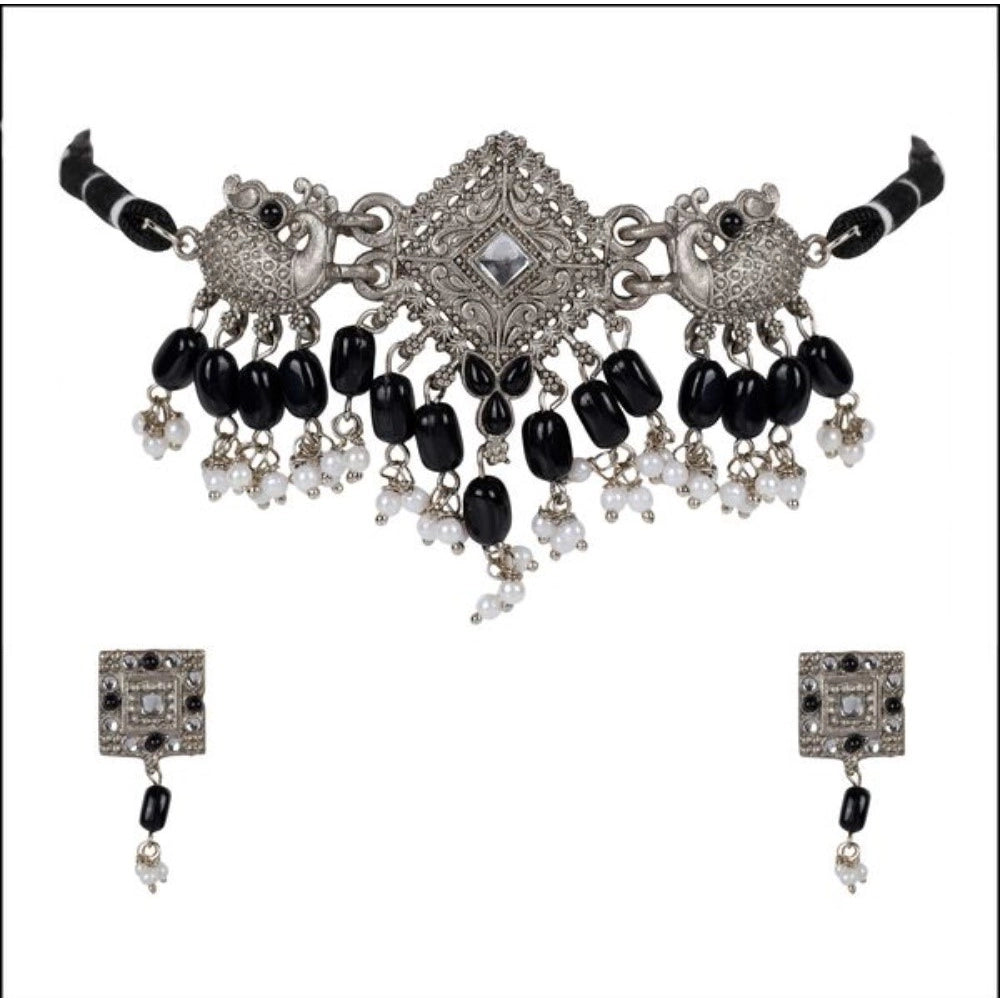 Suvarnika Women's Rose Gold Plated Alloy Necklace &amp; Earings Set (Silver)