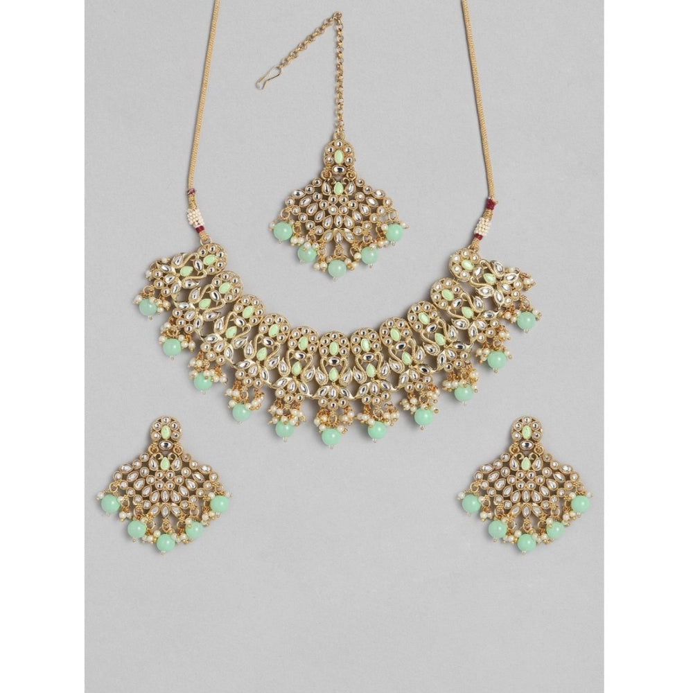 Suvarnika Women's Rose Gold Plated Alloy Necklace &amp; Earings Set (Light Green)