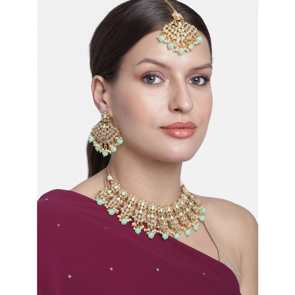 Suvarnika Women's Rose Gold Plated Alloy Necklace &amp; Earings Set (Light Green)