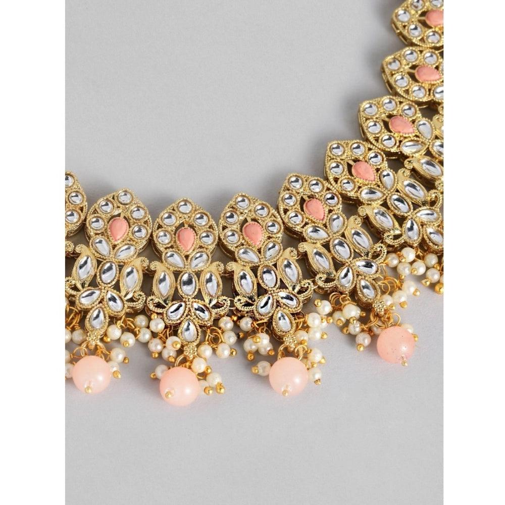 Suvarnika Women's Rose Gold Plated Alloy Necklace &amp; Earings Set (Pink)