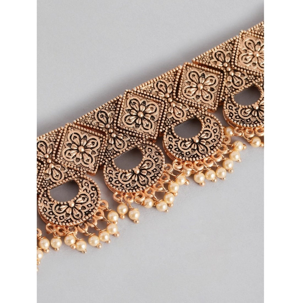 Suvarnika Women's Rose Gold Plated Alloy Necklace &amp; Earings Set (Gold)