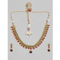 Suvarnika Women's Rose Gold Plated Alloy Necklace &amp; Earings Set (Green &amp; Red)
